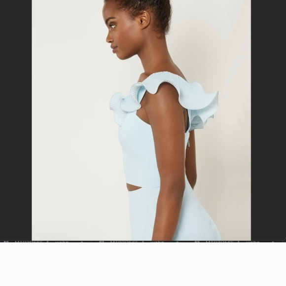 BCBGMaxAzria Asher Powder Blue Flutter Sleeve Mini Cutout Frilly Ruffle dress - Picture 4 of 10